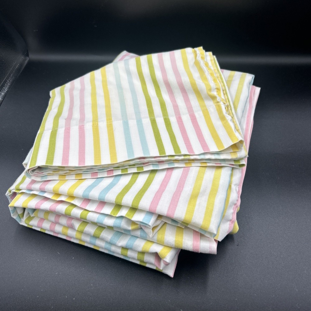 Twin Flat & Pillow Case Striped Bed Sheet 1960-1970 Mod MCM VTG Penn Press